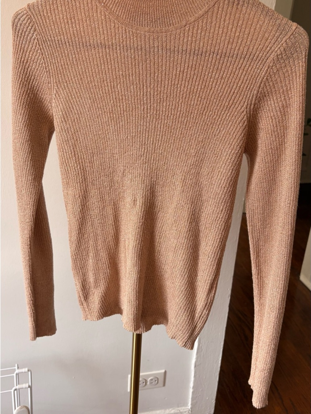 Lightweight Ribbed Cowl-Neck Sweater in Blush